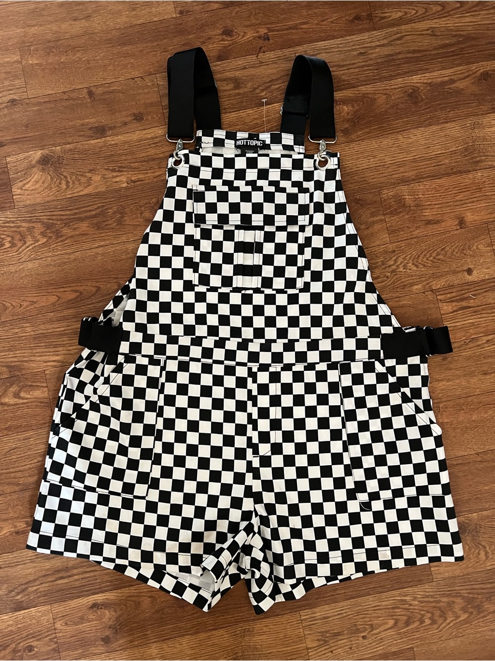 Hot Topic Checkerboard Romper Black White Overall Shorts Goth Punk Sz L